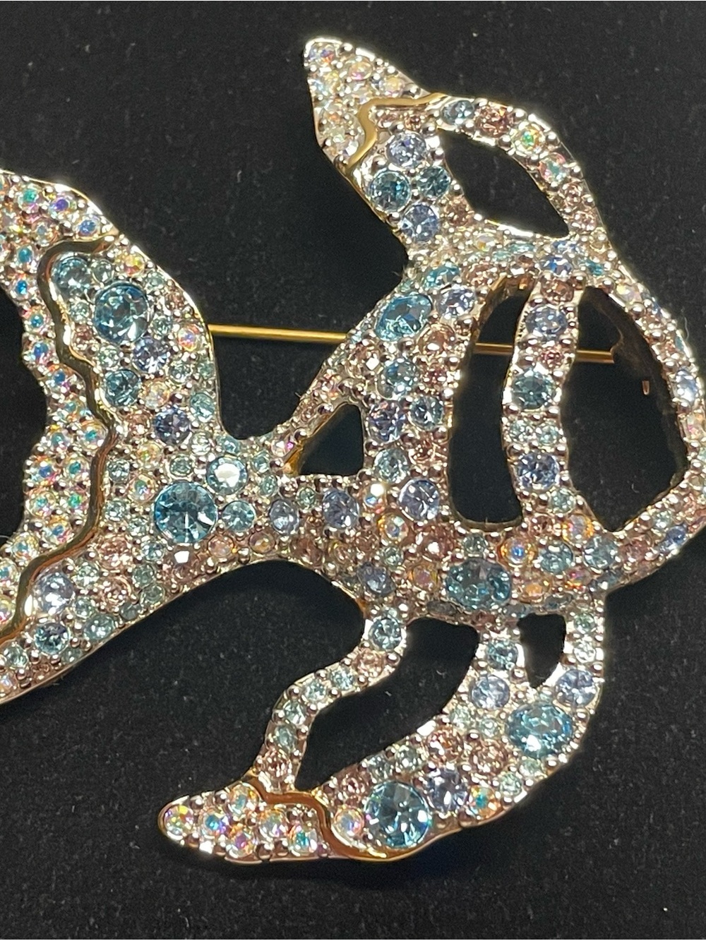 Swarovski Light Blue Crystal Fish Brooch in Gold Tone